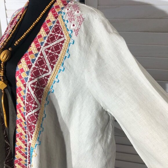 Johnny Was Kimono Cardigan Embroidered Boho Aztec Linen Multicolor Medium - Picture 8 of 14